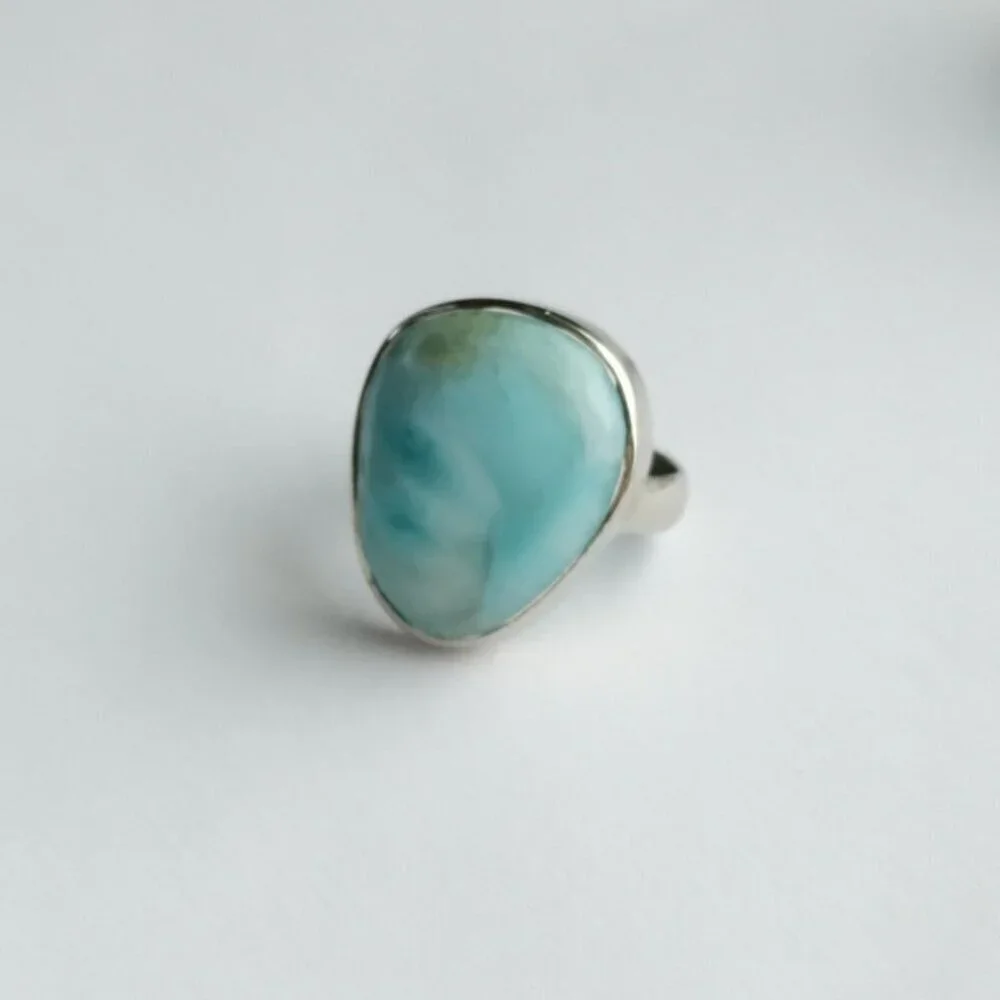 Sterling silver cabochon larimar ring size 5.25